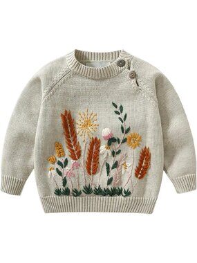 Cozy Knitted Infant Pullover Sweater with Buttons - Toddler Spring Sweatshirt